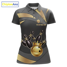 Load image into Gallery viewer, Black And Gold Bowling Shirt For Women Custom Crown Bowling Jersey, Bowling League Polo &amp; 1/4 Zip TDM6379