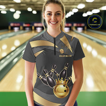 Load image into Gallery viewer, Black And Gold Bowling Shirt For Women Custom Crown Bowling Jersey, Bowling League Polo &amp; 1/4 Zip TDM6379