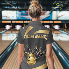 Load image into Gallery viewer, Black And Gold Bowling Shirt For Women Custom Crown Bowling Jersey, Bowling League Polo &amp; 1/4 Zip TDM6379
