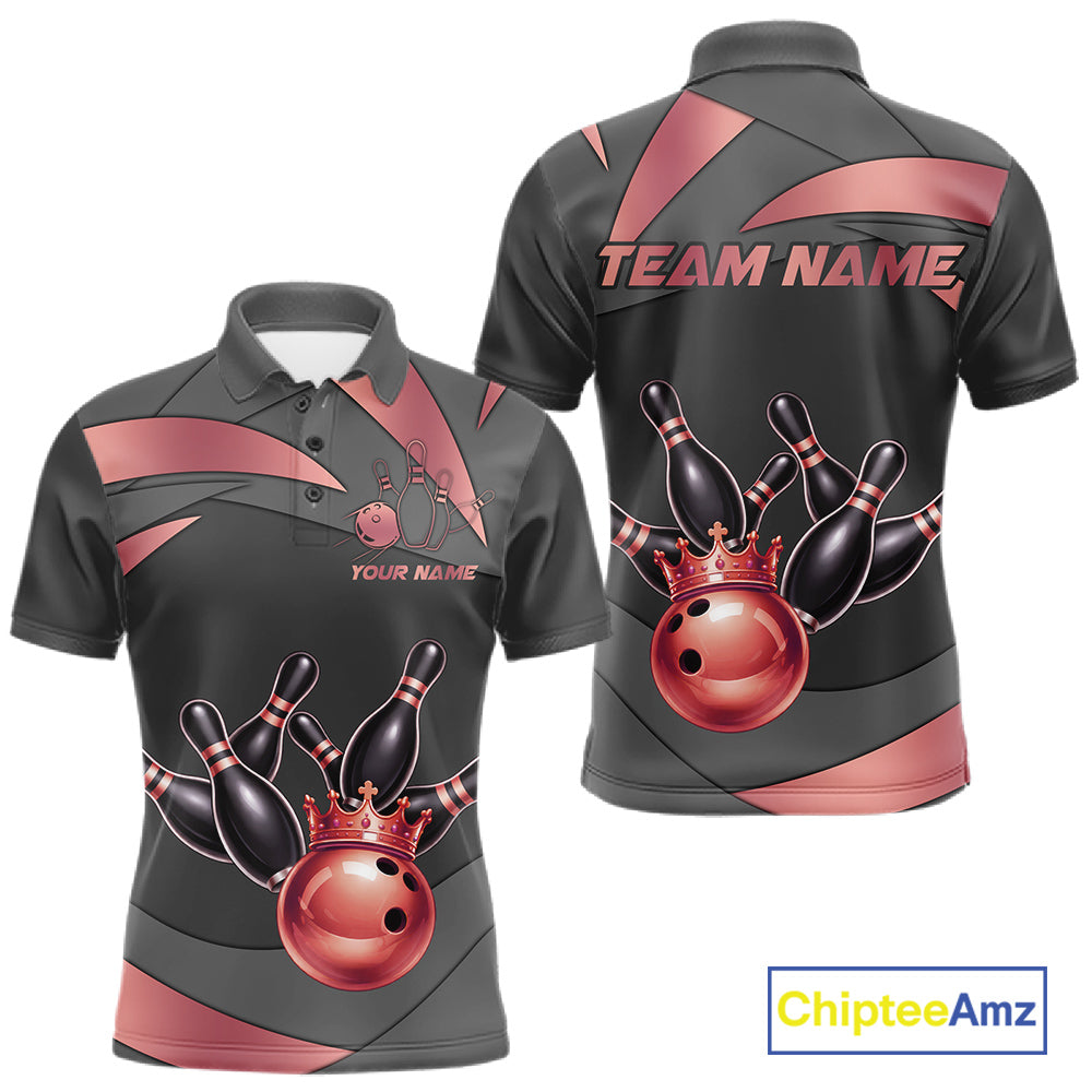 Black And Red Bowling Shirt For Men Custom Crown Bowling Jersey, Bowling League Polo & 1/4 Zip TDM6380