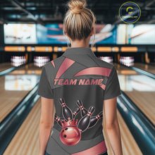 Load image into Gallery viewer, Black And Red Bowling Shirt For Women Custom Crown Bowling Jersey, Bowling League Polo &amp; 1/4 Zip TDM6380