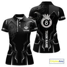 Load image into Gallery viewer, Customized 8 Ball Pool Crown Women Billiard Shirt, White And Black Billiard Team Shirt, Pool Jersey TDM4053
