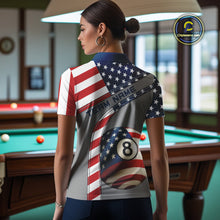 Load image into Gallery viewer, Custom Women's 8 Ball Billiard Shirts, American Flag Polo &amp; 1/4 Zip Patriotic Pool Team Jerseys TDM4055