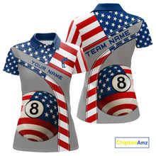 Load image into Gallery viewer, Custom Women's 8 Ball Billiard Shirts, American Flag Polo &amp; 1/4 Zip Patriotic Pool Team Jerseys TDM4055