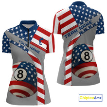 Load image into Gallery viewer, Custom Women's 8 Ball Billiard Shirts, American Flag Polo &amp; 1/4 Zip Patriotic Pool Team Jerseys TDM4055