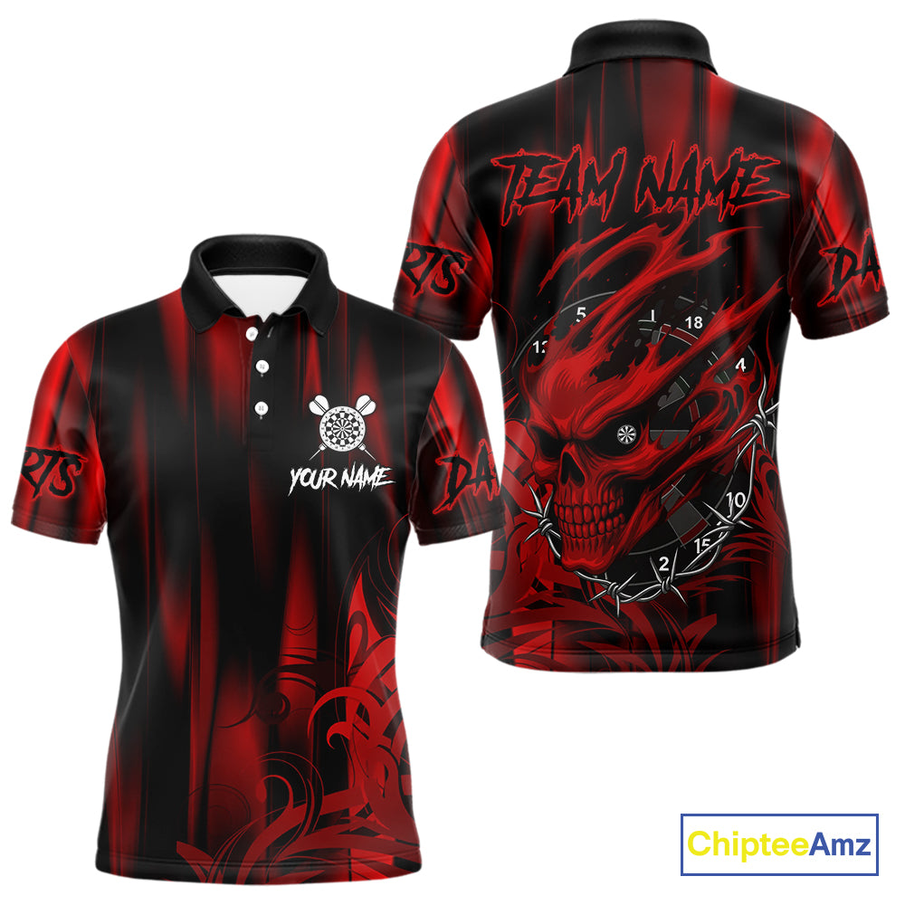 Personalized Skull Darts Shirt For Men Custom Black And Red Darts Team Jerseys Polo & 1/4 Zip TDM4403
