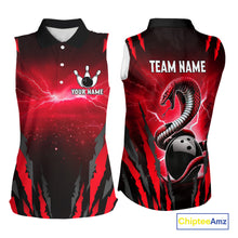 Load image into Gallery viewer, Personalized Thunder Lightning Cobra Snake Bowling Sleeveless Polo Shirt, Red Bowling Jersey TDM4644