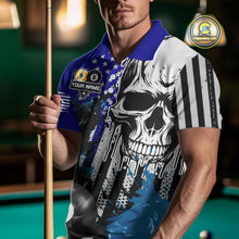 Load image into Gallery viewer, Personalized 8 &amp; 9 Ball Pool Skull Billiard Shirt For Men Custom Grunge Billiard Team Jersey |Blue TDM4648
