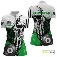 Load image into Gallery viewer, Personalized Green Grunge Skull Billiards Shirts For Women Custom Retro Billiard Team Jerseys Attire TDM4650
