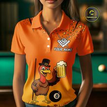 Load image into Gallery viewer, Orange Funny Turkey 8 Ball Pool Billiard Shirt For Women Custom Thanksgiving Billiard Jersey TDM4836