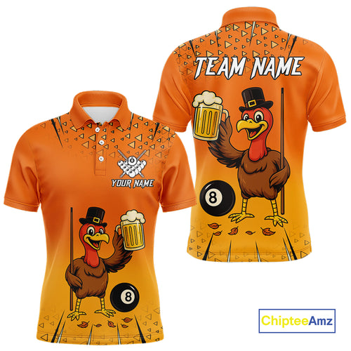Orange Funny Turkey 8 Ball Pool Billiard Shirt For Men Custom Thanksgiving Billiard Jersey TDM4836