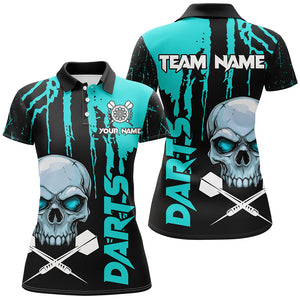 Turquoise Grunge Custom Skull Dart Shirts For Women, Scary Darts Jerseys, Darts League Team Shirts TDM2796