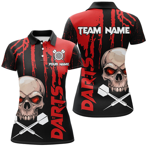 Red Grunge Custom Skull Dart Shirts For Women, Scary Darts Jerseys, Darts League Team Shirts TDM2797