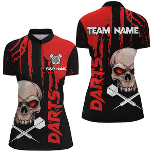 Red Grunge Custom Skull Dart Shirts For Women, Scary Darts Jerseys, Darts League Team Shirts TDM2797