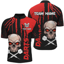 Load image into Gallery viewer, Red Grunge Custom Skull Dart Shirts For Men, Scary Darts Jerseys, Darts League Team Shirts TDM2797