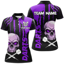 Load image into Gallery viewer, Purple Grunge Custom Skull Dart Shirts For Women, Scary Darts Jerseys, Darts League Team Shirts TDM2798