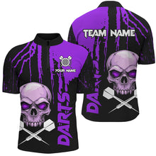 Load image into Gallery viewer, Purple Grunge Custom Skull Dart Shirts For Men, Scary Darts Jerseys, Darts League Team Shirts TDM2798