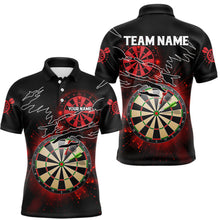 Load image into Gallery viewer, Striking Red Glowing Light Darts Polo &amp; Quarter Zip Custom Dart Shirts For Men Darts League Jerseys TDM3479
