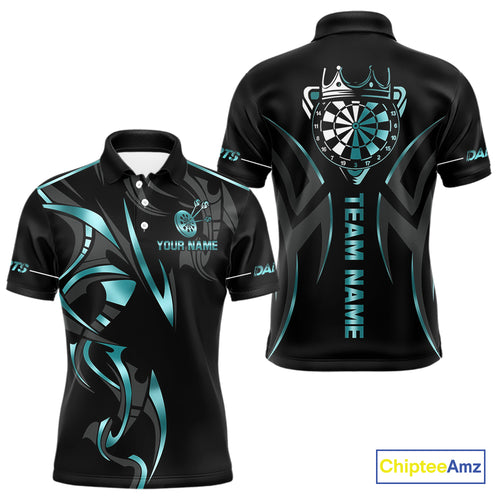 Black And Turquoise Dartboard Crown Dart Shirts For Men Custom Dart Jersey Team Polo & Quarter Zip TDM4061