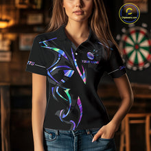 Load image into Gallery viewer, Black And Holographic Dartboard Crown Dart Shirts For Women – Custom Team Polo &amp; Quarter Zip Jersey TDM4062
