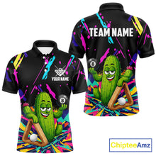 Load image into Gallery viewer, Colorful cactus 8 ball billiard polo shirt for men with custom pool team graphics.