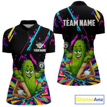 Load image into Gallery viewer, Colorful cactus 8 ball billiard quarter zip shirt for women designed for league tournaments and team events.
