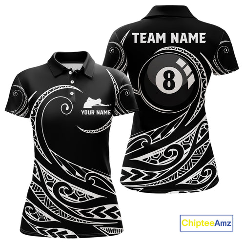 Black White 8 Ball Pool Tribal Billiard Shirt For Women Custom Billiard Team Jersey Polo & 1/4 Zip TDM4411