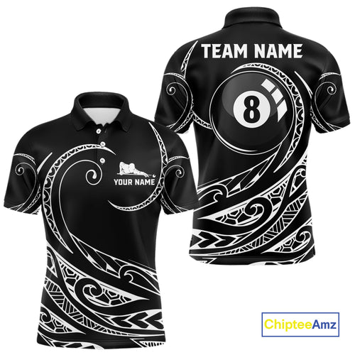 Black White 8 Ball Pool Tribal Billiard Shirt For Men Custom Billiard Team Jersey Polo & 1/4 Zip TDM4411