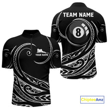 Load image into Gallery viewer, Black White 8 Ball Pool Tribal Billiard Shirt For Men Custom Billiard Team Jersey Polo &amp; 1/4 Zip TDM4411