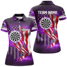 Load image into Gallery viewer, US Flag Dartboard Purple Galaxy Women Polo &amp; Quarter-Zip Shirts Custom Patriotic Darts League Jerseys TDM2558