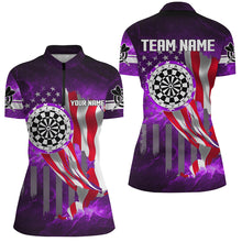 Load image into Gallery viewer, US Flag Dartboard Purple Galaxy Women Polo &amp; Quarter-Zip Shirts Custom Patriotic Darts League Jerseys TDM2558