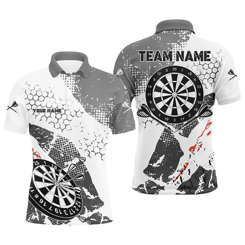 Retro Grey White Pattern Custom Darts Polo & Quarter-Zip Shirts For Men, Grunge Darts Team Jerseys TDM2562