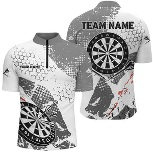 Retro Grey White Pattern Custom Darts Polo & Quarter-Zip Shirts For Men, Grunge Darts Team Jerseys TDM2562