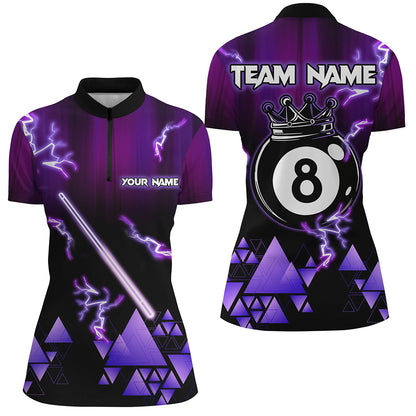 Purple Neon Light 8 Ball Pool Crown Billiard Shirt For Women Custom Team League Billiard Jerseys TDM3290