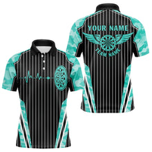 Load image into Gallery viewer, Turquoise Camo Dartboard Pulse Heartbeat Custom Men Dart Shirts, Funny Wings Cool Dart Team Jerseys TDM3618