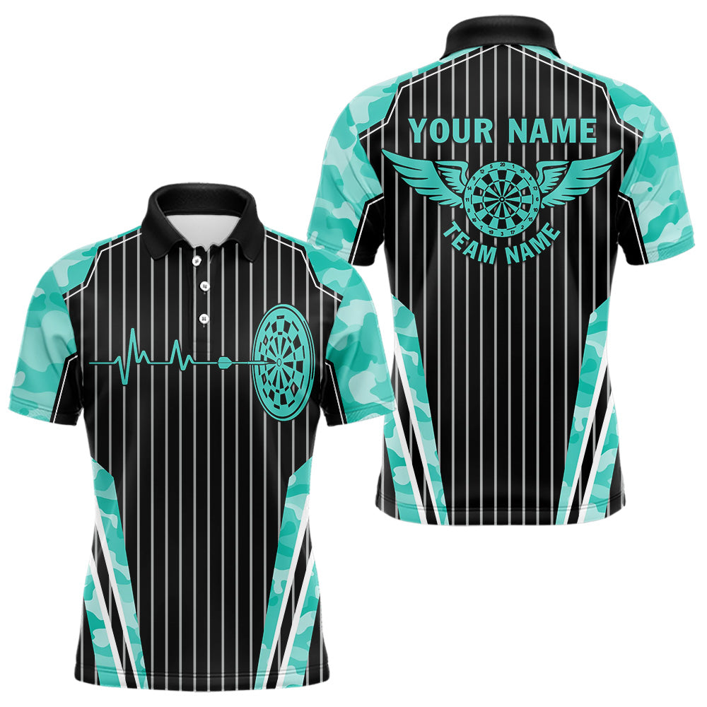 Turquoise Camo Dartboard Pulse Heartbeat Custom Men Dart Shirts, Funny Wings Cool Dart Team Jerseys TDM3618