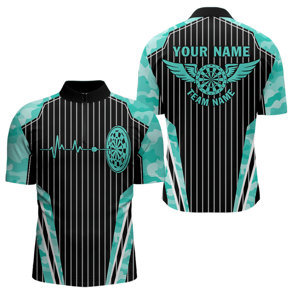 Turquoise Camo Dartboard Pulse Heartbeat Custom Men Dart Shirts, Funny Wings Cool Dart Team Jerseys TDM3618