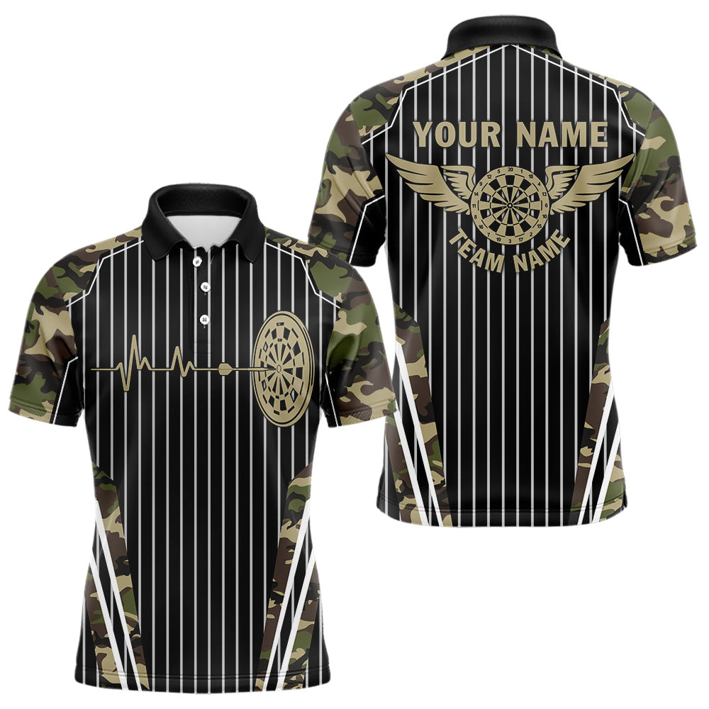 Green Camo Dartboard Pulse Heartbeat Custom Men Dart Shirts, Funny Wings Cool Dart Team Jerseys TDM3619