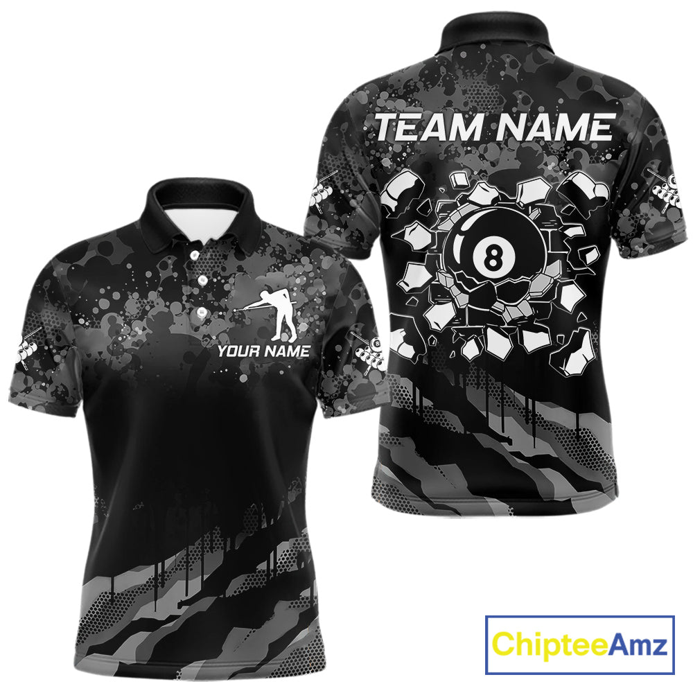 Personalized Grunge Camo Billiard Shirts For Men, Funny 8 Ball Pool Team Jersey Polo & 1/4 Zip TDM6155