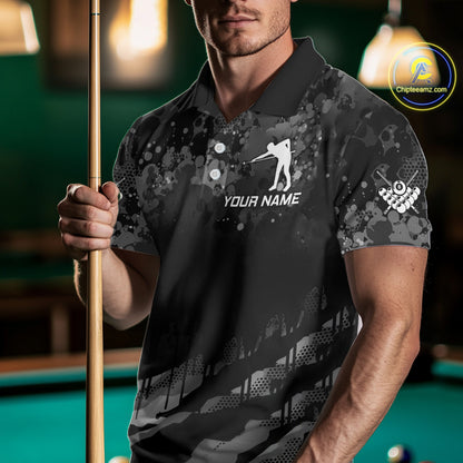 Personalized Grunge Camo Billiard Shirts For Men, Funny 8 Ball Pool Team Jersey Polo & 1/4 Zip TDM6155