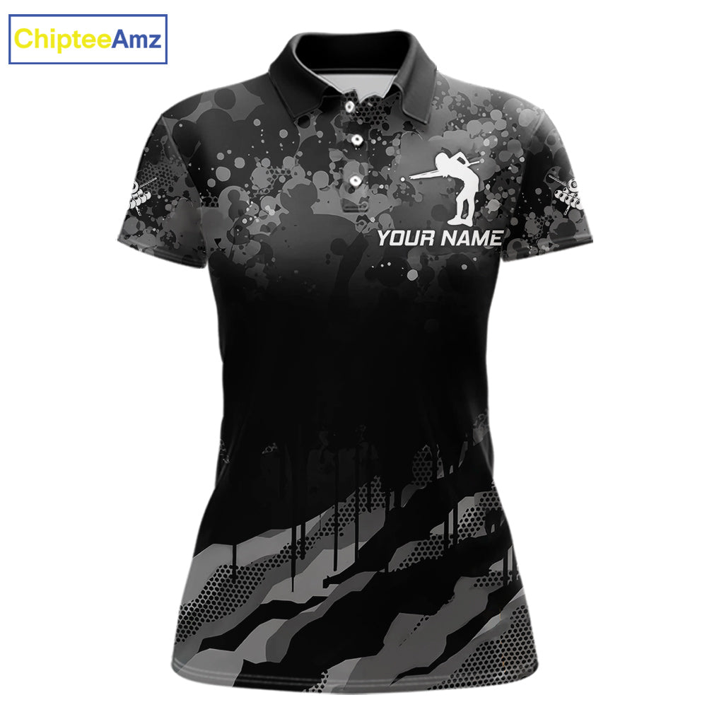 Personalized Grunge Camo Billiard Shirts For Women, Funny 8 Ball Pool Team Jersey Polo & 1/4 Zip TDM6155