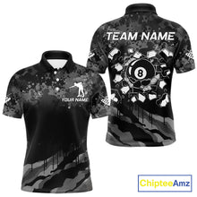 Load image into Gallery viewer, Personalized Grunge Camo Billiard Shirts For Men, Funny 8 Ball Pool Team Jersey Polo &amp; 1/4 Zip TDM6155