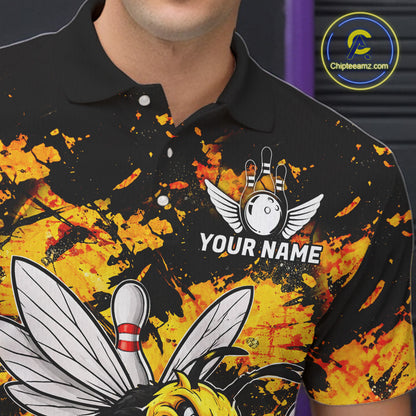 Funny Bee Custom Grunge Yellow Black Bowling Shirt For Men, Bowling Team Jersey Polo & 1/4 Zip TDM6162