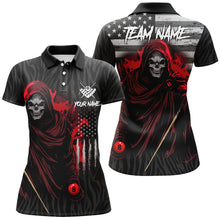Load image into Gallery viewer, Billiard Skull Retro US Flag Women Polo &amp; Quarter-Zip Shirts Custom Billiard Jerseys |Red TDM1673