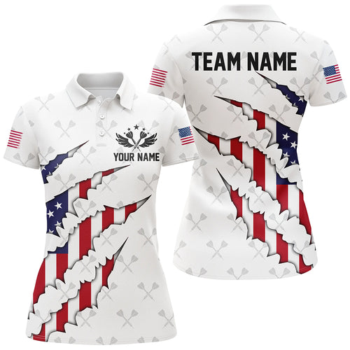 Personalized American Flag Darts Pattern Polo & Quarter-Zip Shirts For Women, Patriotic Darts Jerseys TDM1675