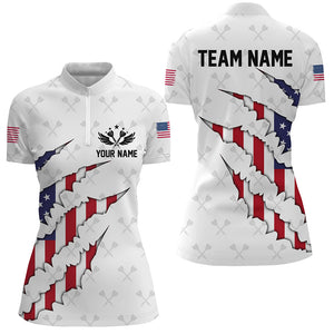 Personalized American Flag Darts Pattern Polo & Quarter-Zip Shirts For Women, Patriotic Darts Jerseys TDM1675