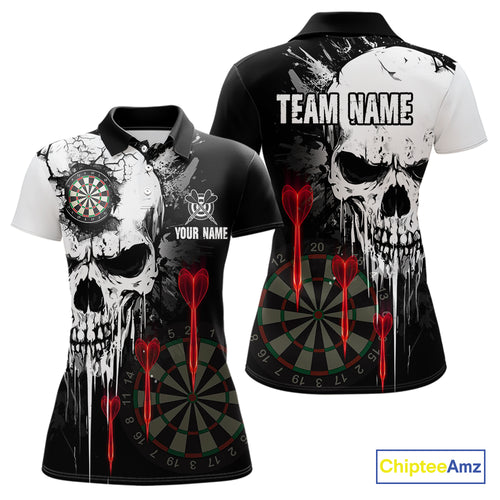 Personalized Grunge Skull Arrow Darts Shirt For Women Custom Darts Jersey Team Polo & 1/4 Zip |Red TDM4247