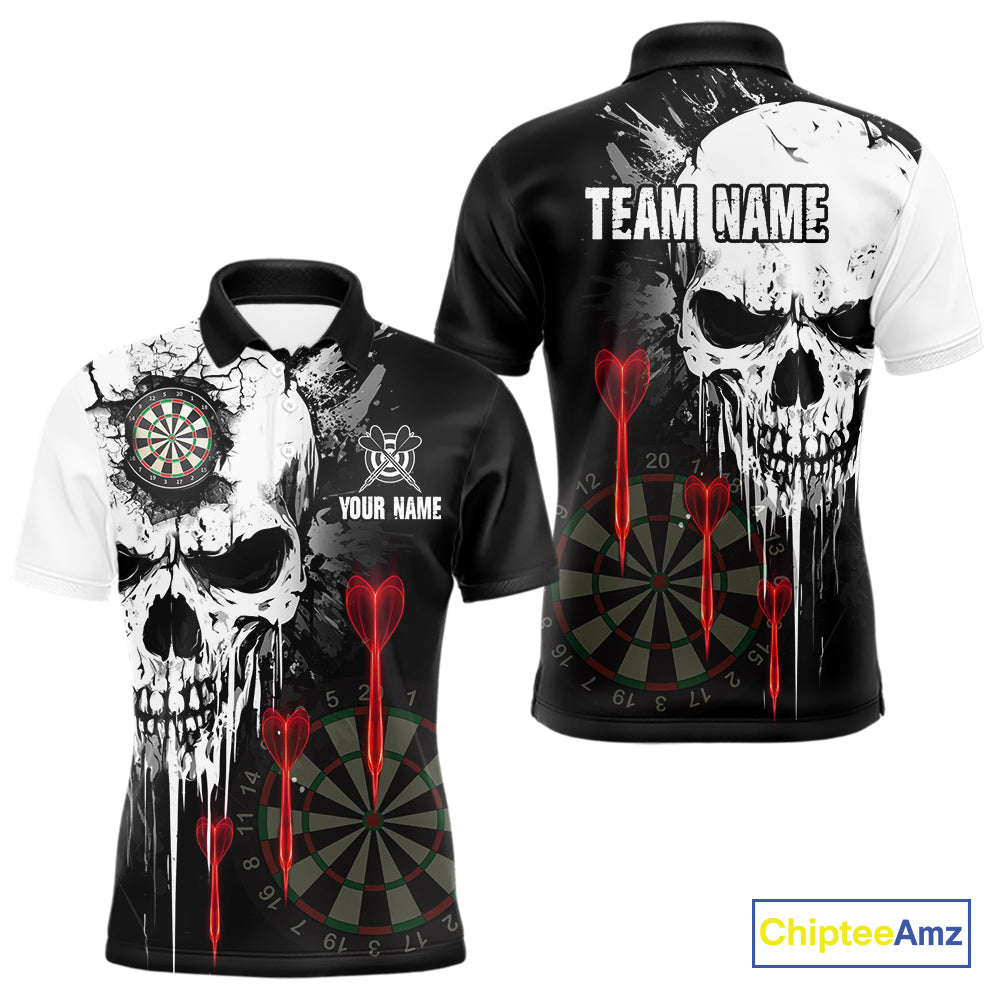 Personalized Grunge Skull Arrow Darts Shirt For Men Custom Darts Jersey Team Polo & 1/4 Zip |Red TDM4247