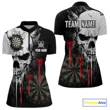 Load image into Gallery viewer, Personalized Grunge Skull Arrow Darts Shirt For Women Custom Darts Jersey Team Polo &amp; 1/4 Zip |Red TDM4247