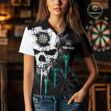 Load image into Gallery viewer, Personalized Grunge Skull Arrow Darts Shirt For Women, Darts Jersey Team Polo &amp; 1/4 Zip |Turquoise TDM4248